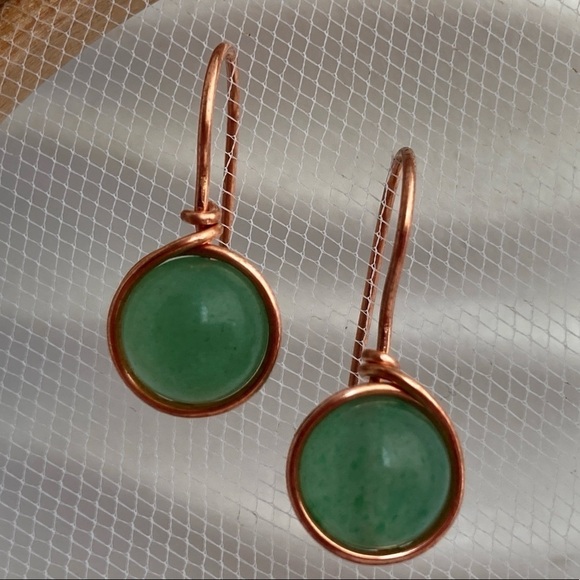 Hand Crafted Jewelry - AVENTURINE and Copper Wire Wrapped Minimalist Earrings